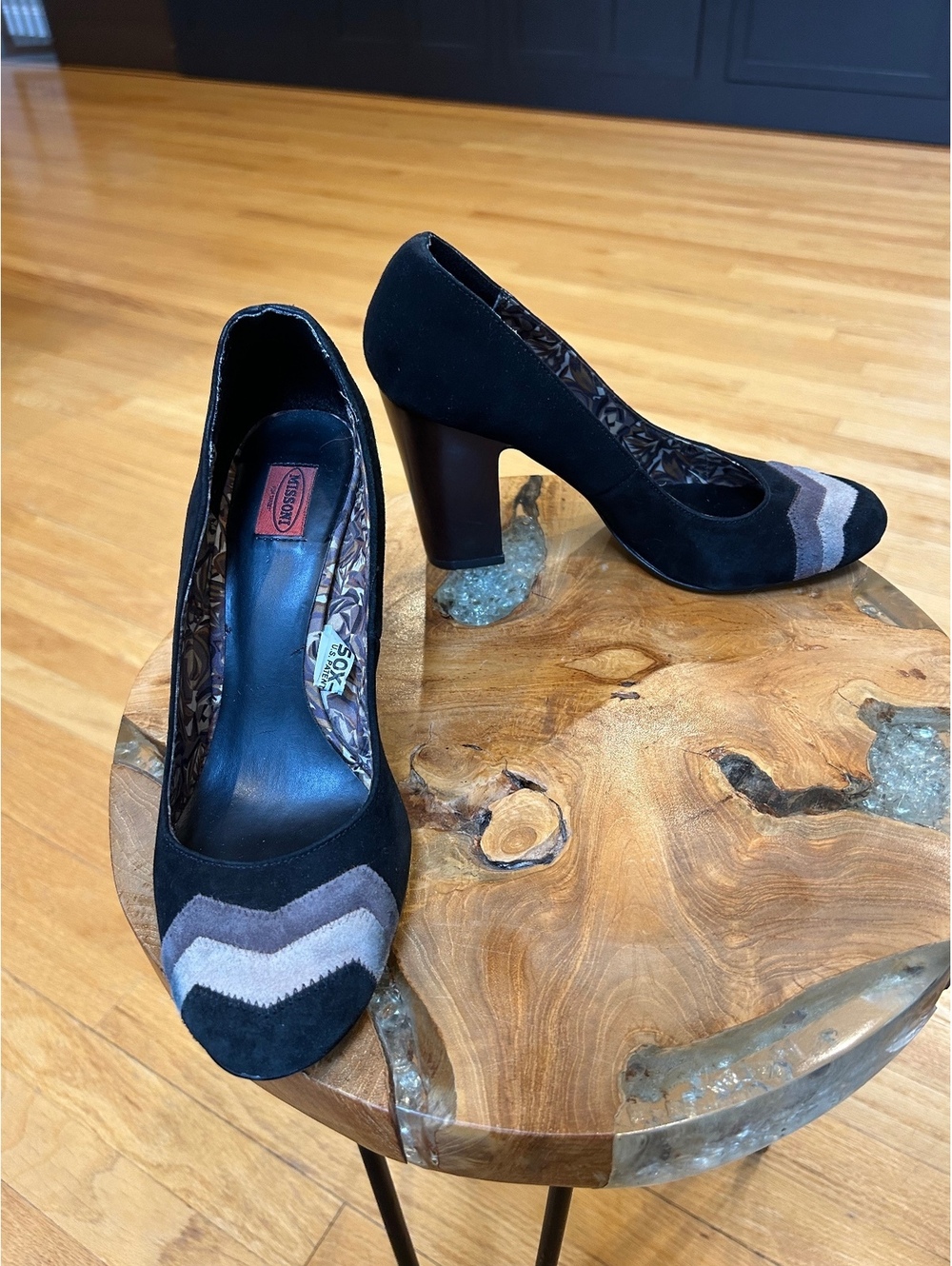 Missoni for Target Black Suede Block Heel Pumps with Chevron Toe Detail